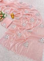 Jimmy Choo Peach Pink Party Wear Sequins Work Saree